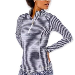 Lilly Pulitzer | Luxletic Justine Pullover Half Zip True Navy Beach Happy Stripe